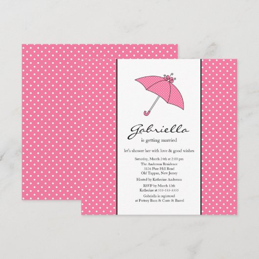 Roze Umbrella Bridal Shower Invitation Kaart (Voorkant / Achterkant)