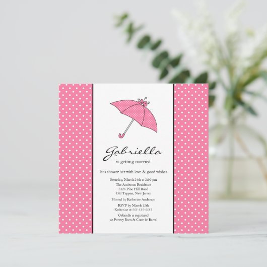 Roze Umbrella Bridal Shower Invitation Kaart (Staand voorkant)