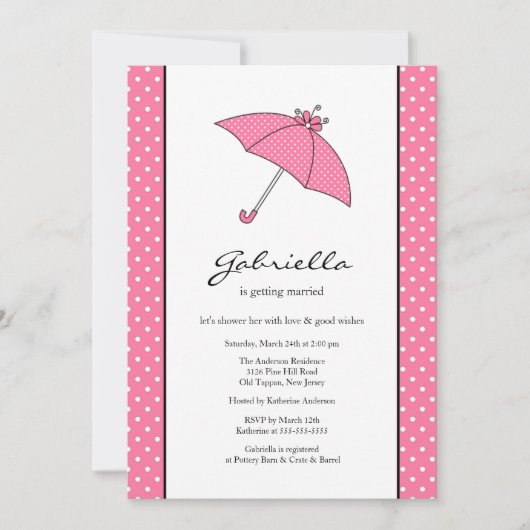 Roze Umbrella Bridal Shower Invitation Kaart (Voorkant)