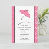 Roze Umbrella Bridal Shower Invitation Kaart (Staand voorkant)