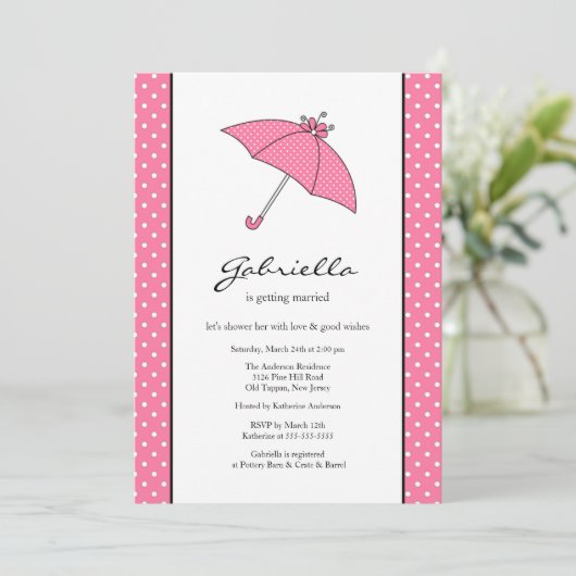 Roze Umbrella Bridal Shower Invitation Kaart (Staand voorkant)