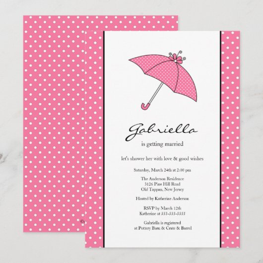 Roze Umbrella Bridal Shower Invitation Kaart (Voorkant / Achterkant)