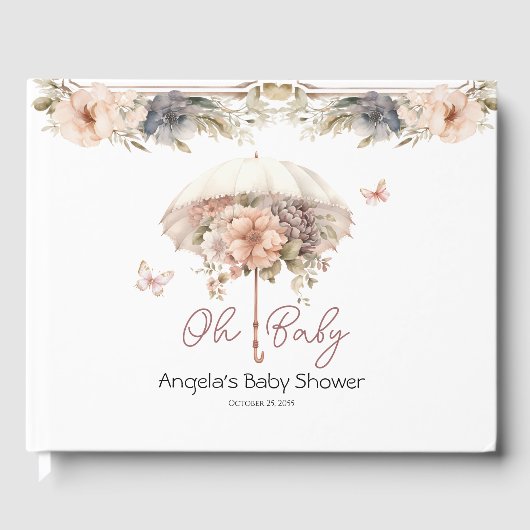 Roze  Umbrella Butterfly Baby shower Gastenboek (Voorkant)