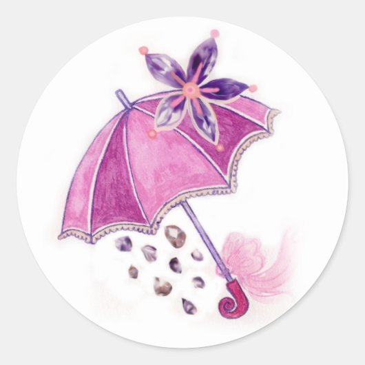 Roze Umbrella Ronde Sticker (Voorkant)