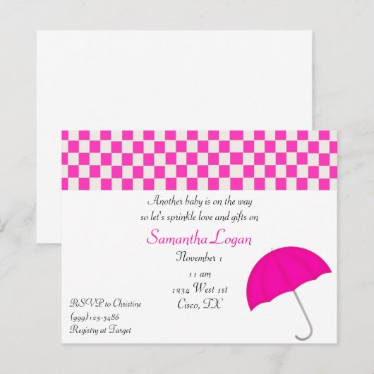 Roze Umbrella Sprinkle Baby shower Uitnodiging (Voorkant / Achterkant)