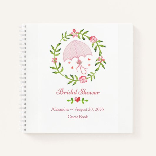 Roze Umbrella Wreath Vrijgezellenfeest Guest Book Notitieboek (Voorkant)