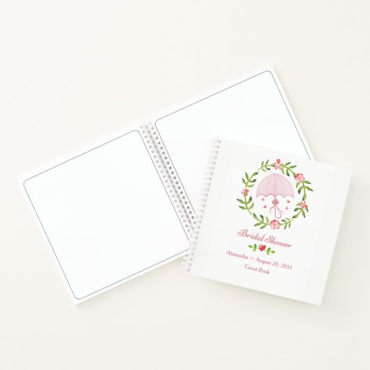Roze Umbrella Wreath Vrijgezellenfeest Guest Book Notitieboek (Binnen)
