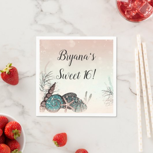 Roze Under the Sea Shells Beach Sweet 16 Feest Servet (Insitu)