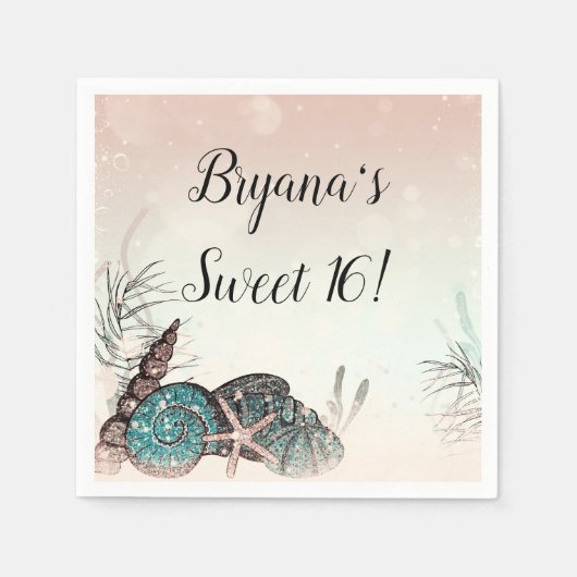 Roze Under the Sea Shells Beach Sweet 16 Feest Servet (Voorkant)
