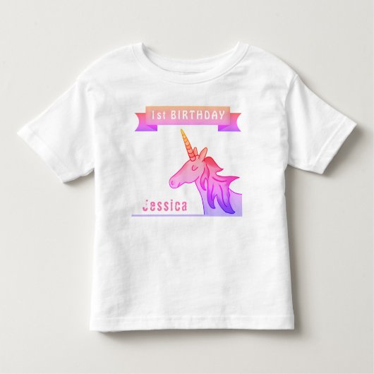 Roze Unicorn 1st Birthday Girl Kinder Shirts (Voorkant)