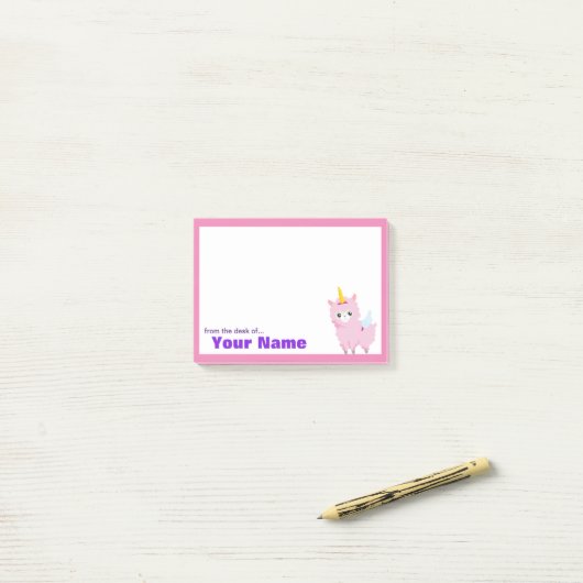 Roze Unicorn - Aangepast Post-it® Notes (Op bureau)