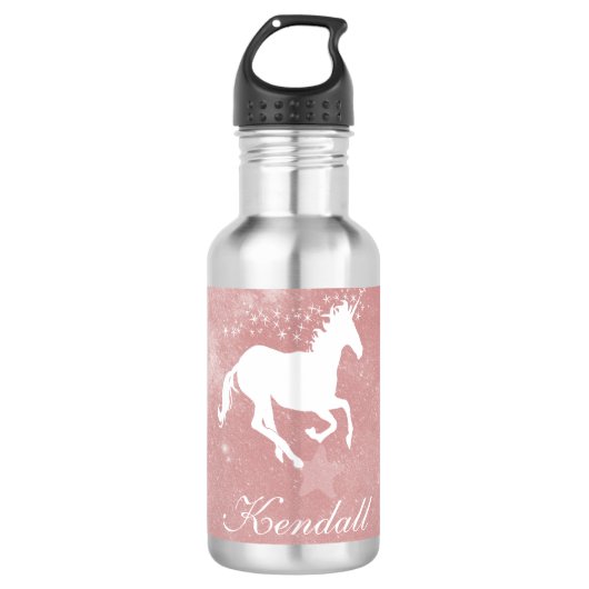Roze Unicorn - Aangepast Waterfles (Voorkant)