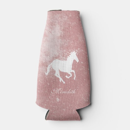 Roze Unicorn - Aangepaste flessenkoeler Flesjeskoeler (Voorkant)