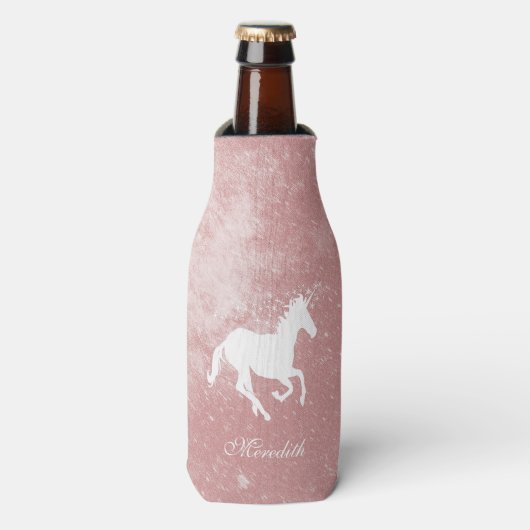 Roze Unicorn - Aangepaste flessenkoeler Flesjeskoeler (Fles Voorkant)