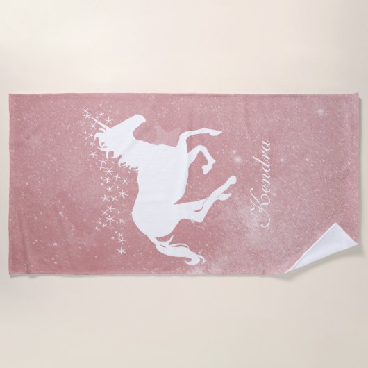 Roze Unicorn Aangepaste keukenhanddoek Strandlaken (Voorkant)