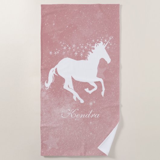 Roze Unicorn Aangepaste keukenhanddoek Strandlaken (Voorkant)