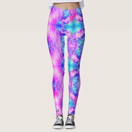 Roze Unicorn Aangepaste naam Leggings Yoga Pants (Voorkant)