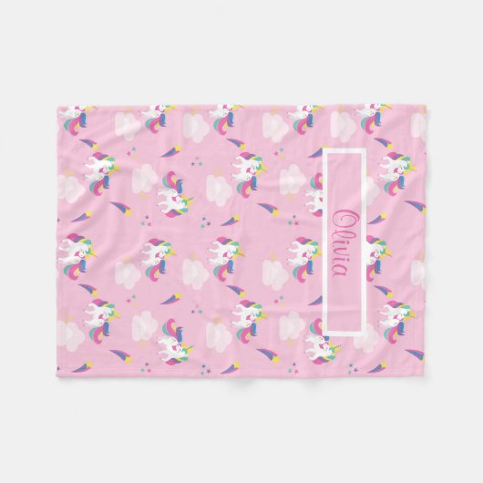Roze Unicorn Baby Fleece Deken (Voorkant (Horizontaal))