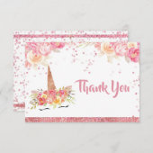 Roze Unicorn Baby shower Hartelijk dank Informatiekaartje (Voorkant / Achterkant)