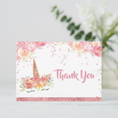 Roze Unicorn Baby shower Hartelijk dank Informatiekaartje (Staand voorkant)