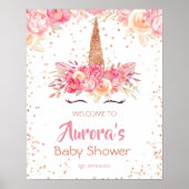 Roze Unicorn Baby shower Welkom Poster (Voorkant)