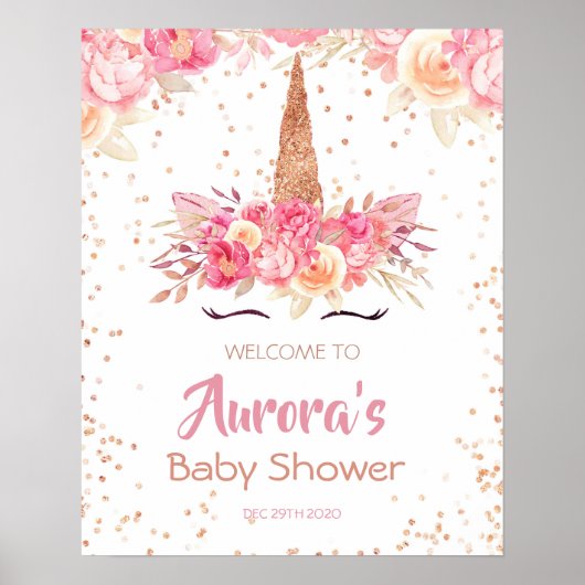 Roze Unicorn Baby shower Welkom Poster (Voorkant)