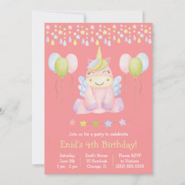 Roze Unicorn, Balloons en Banner Birthday Party Kaart