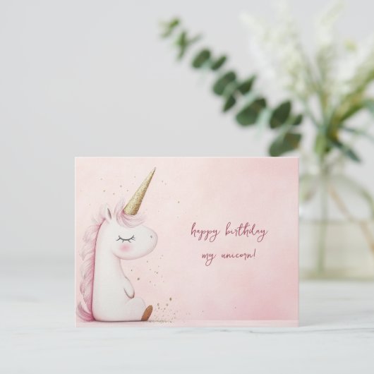 Roze Unicorn Birthday Briefkaart (Staand voorkant)