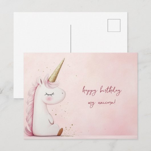 Roze Unicorn Birthday Briefkaart (Voorkant / Achterkant)