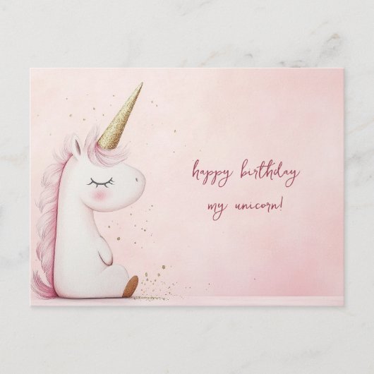 Roze Unicorn Birthday Briefkaart (Voorkant)