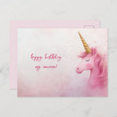 Roze Unicorn Birthday Briefkaart (Voorkant / Achterkant)