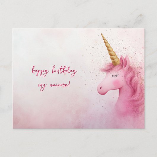 Roze Unicorn Birthday Briefkaart (Voorkant)