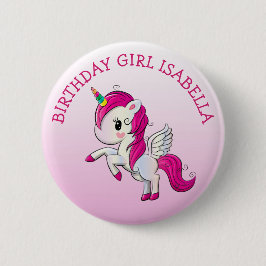  Roze Unicorn Birthday Girl op persoonlijke titel Ronde Button 5,7 Cm
