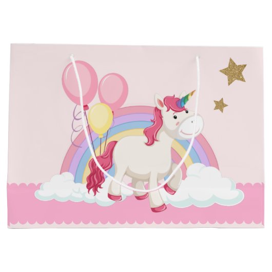 Roze Unicorn Birthday Party Groot Cadeauzakje (Achterkant)