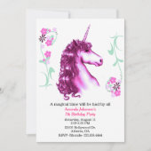 Roze Unicorn Birthday Party Invitation Kaart (Voorkant)