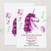Roze Unicorn Birthday Party Invitation Kaart (Voorkant / Achterkant)