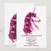 Roze Unicorn Birthday Party Invitation Kaart (Voorkant / Achterkant)