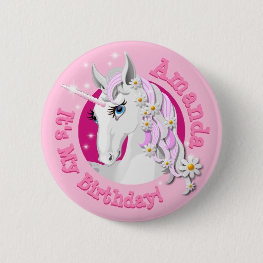 -roze Unicorn Birthday Party Ronde Button 5,7 Cm (Voorkant)