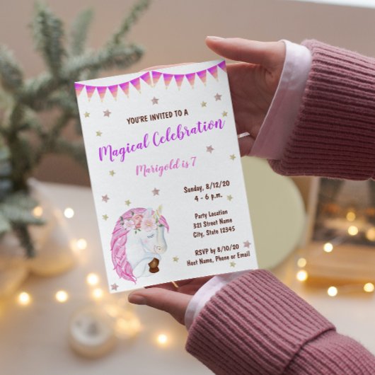 Roze Unicorn Birthday Uitnodiging