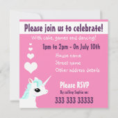 Roze Unicorn  Birthday Uitnodiging (Achterkant)