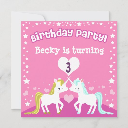 Roze Unicorn  Birthday Uitnodiging (Voorkant)