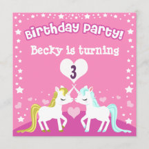 Roze Unicorn Birthday Uitnodiging