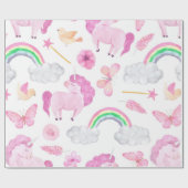 Roze Unicorn Butterflies Girly Cute Cadeaupapier (Vlak)