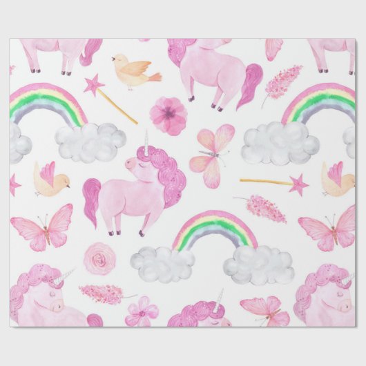 Roze Unicorn Butterflies Girly Cute Cadeaupapier (Vlak)
