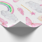 Roze Unicorn Butterflies Girly Cute Cadeaupapier (Hoek)