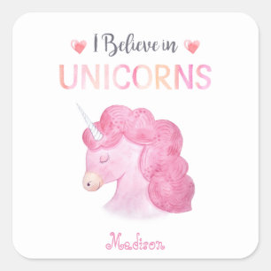 Roze Unicorn Butterflies Girly Cute Personalized Vierkante Sticker