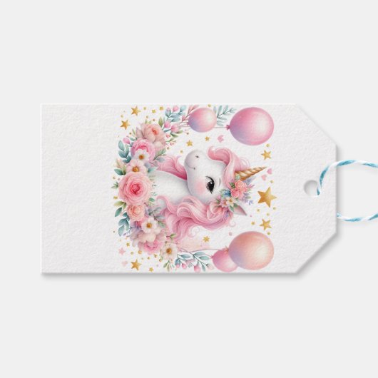 Roze Unicorn Cadeaulabel (Voorkant (Horizontaal))