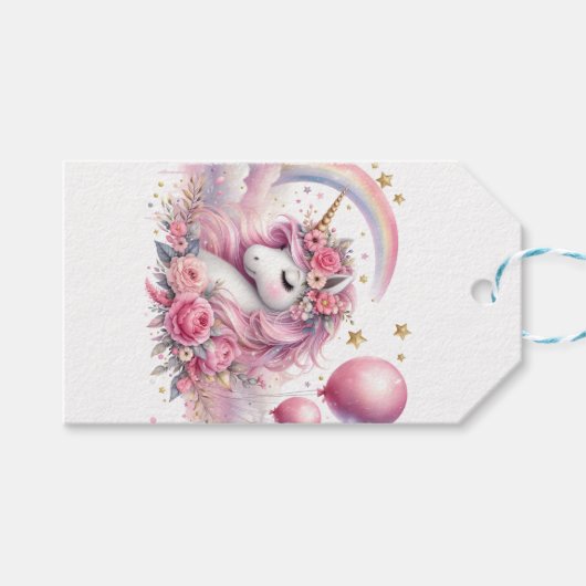 Roze Unicorn Cadeaulabel (Voorkant (Horizontaal))