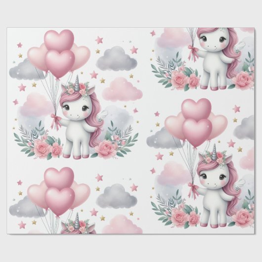 Roze Unicorn Cadeaupapier (Vlak)