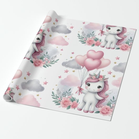 Roze Unicorn Cadeaupapier (Uitgerold)